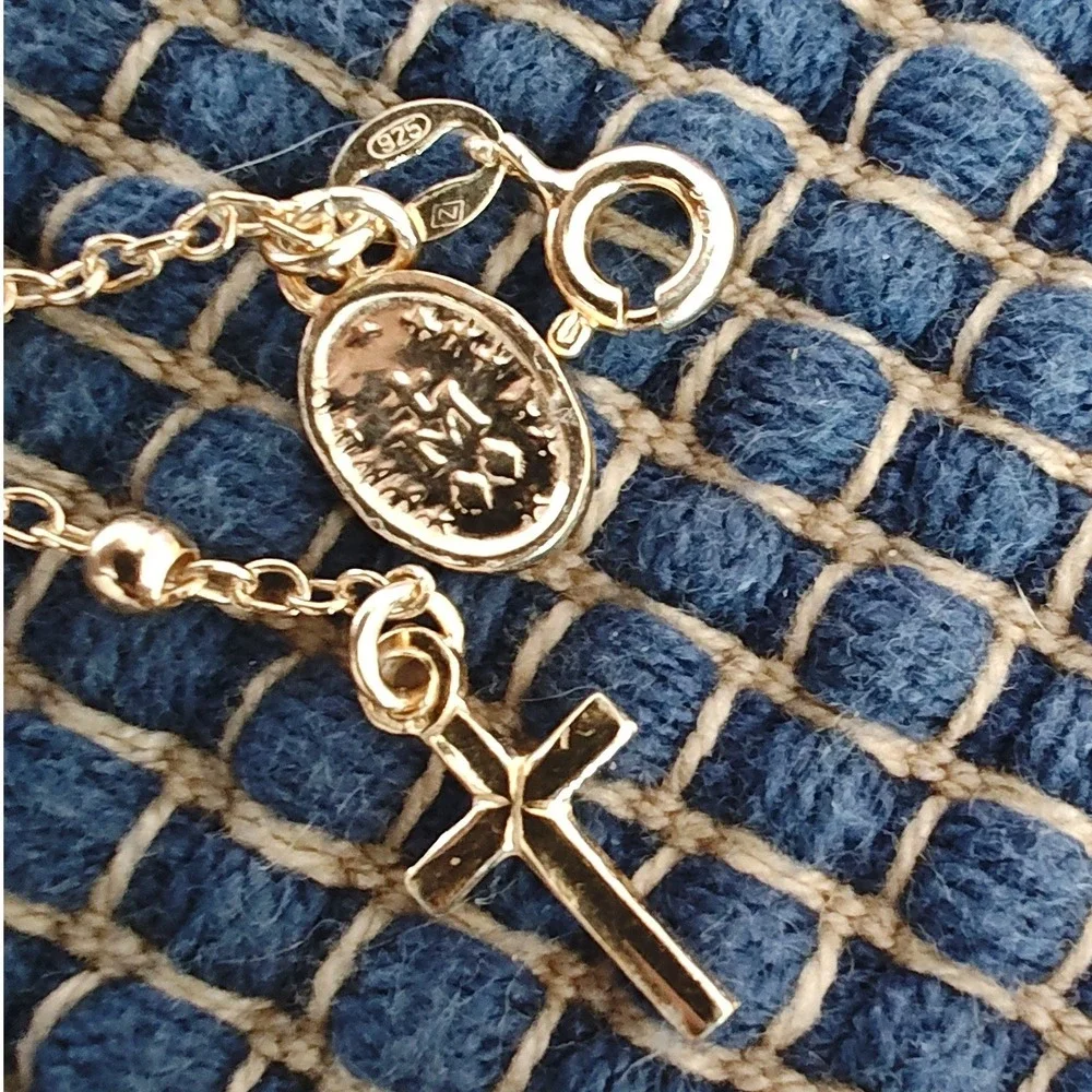 Rosary Decade Chaplet Bracelet Gold Plated Silver Miraculous Medal Cross
